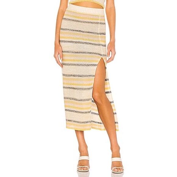 Line & Dot Summer Nights Sweater Skirt Small Midi Yellow High Slit Pull On Beach - Picture 1 of 9